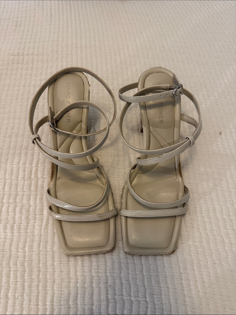Marc Fisher Beige Strappy Square-Toe Heeled Sandals